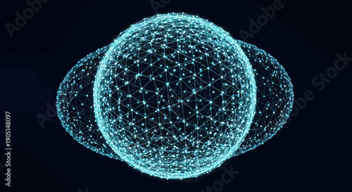 Abstract Network Spheres Glowing Blue Digital Connection Futuristic Technology