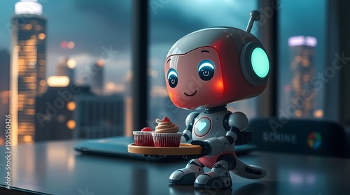 Cute robot delivering cupcakes ai generated image for technology concept art