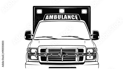 Front View Ambulance Vehicle Illustration for Emergency Services, Medical Transport Fleet Management and Healthcare Logistics Presentations