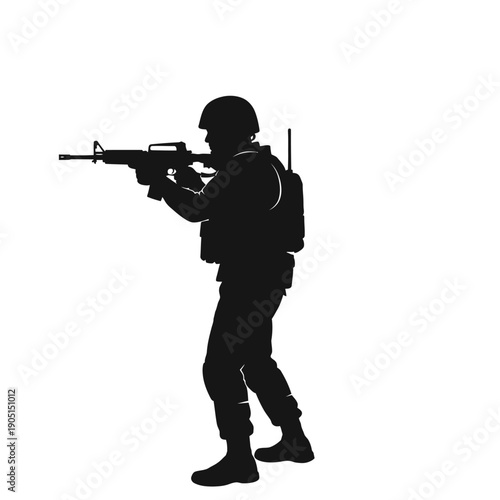 Armed soldier silhouet with rifle and tactical pos