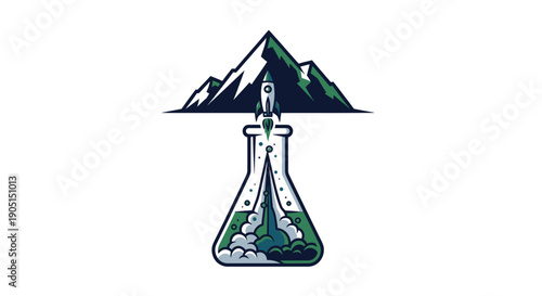 Rocket Launching from Lab Flask Towards Mountain Peak