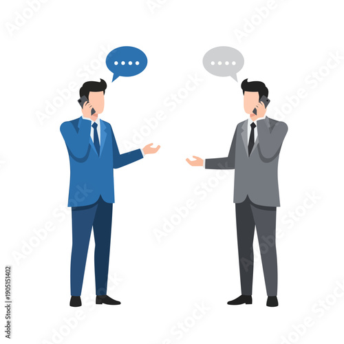 Two businessmen discussing and talking on phones