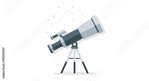 Telescope and Constellations Flat Design Illustration