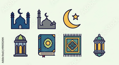 Islamic symbols and icons for Ramadan and Eid celebrations.