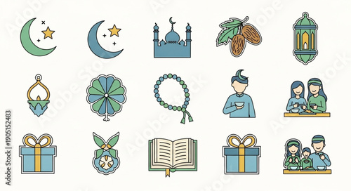 Islamic Symbols and Icons Collection for Ramadan and Eid Celebrations.
