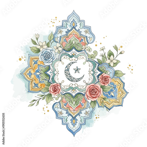 Ramadan and Eid Mubarak ornamental design elements