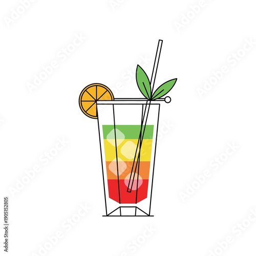 Colorful Cocktail with Orange Slice and Mint Leaves