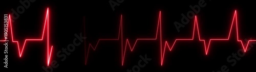 Red neon ECG heartbeat pulse line on a dark background.glowing electrocardiogram wave showing medical health monitor, emergency cardiology signal and life rhythm concept.