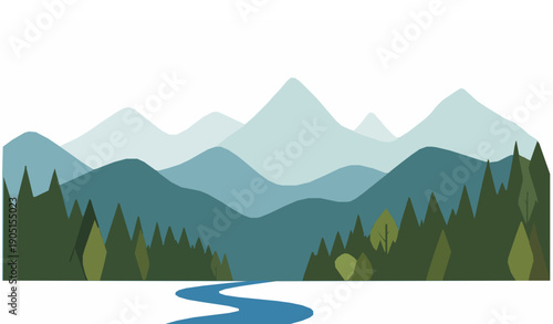 Forest mountain and river vector illustration representing wilderness and natural beauty