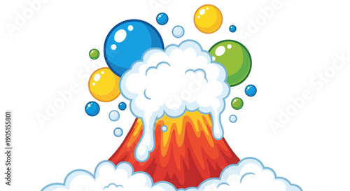 Cartoon Volcano Eruption with Bubbles and Smoke