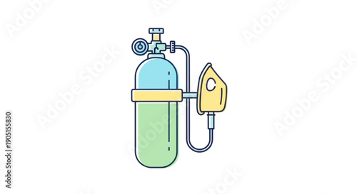 Medical Oxygen Tank with Mask, Health Care Equipment, Flat Design Icon