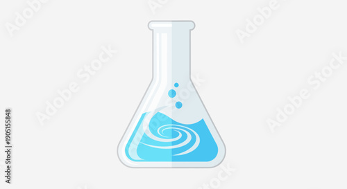 Laboratory flask with swirling blue liquid and bubbles, science, research concept