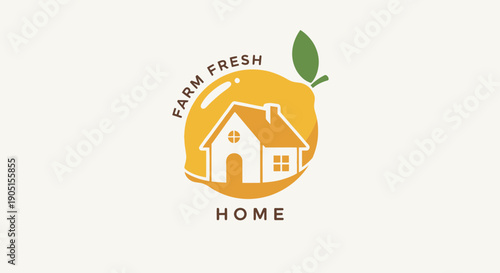 Farm Fresh Home Logo: Lemon House Icon with Organic Citrus and Leaf