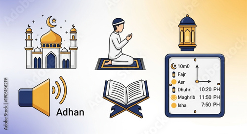 Islamic prayer and religious symbols collection.