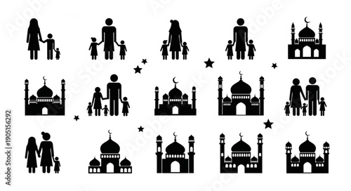 Islamic Mosques and Family Silhouettes Collection.