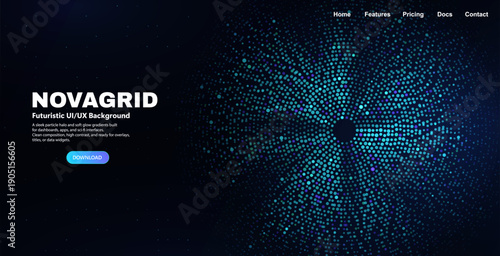 AI Big Data Particle Sphere on Dark Background. Quantum computing, big data, networks and other concepts in a futuristic banner. Futuristic AI and big data with glowing particle sphere. Vector.