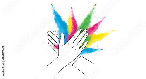 Hands releasing colorful paint splashes in air creative expression concept
