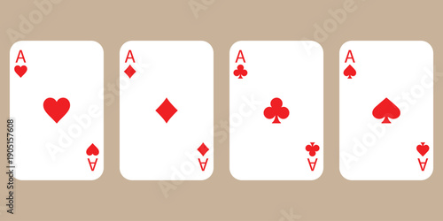 Ace card suit set, playing cards symbols, Four aces poker playing cards. Realistic deck cards. eps 10