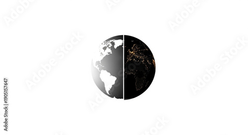 Day and night on earth globe with divided hemispheres