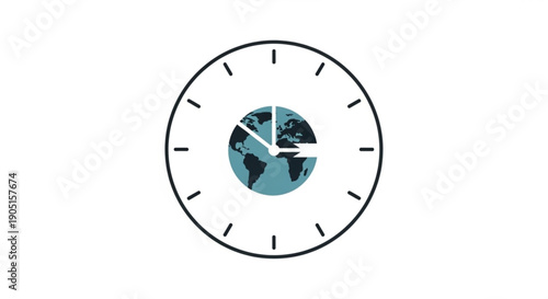 Clock with globe face showing time concept on white background