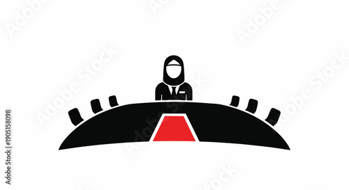 Professional Muslim businesswoman in hijab leading a corporate board meeting, symbolizing leadership, diversity, and inclusive business environments.