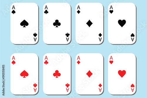Ace card suit set, playing cards symbols, Four aces poker playing cards. Realistic deck cards. eps 10