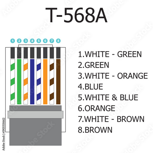 Vector illustration of T-568A: RJ45 cable wire color code
