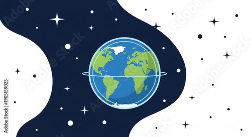 Earth planet in space with stars and galaxies global world map