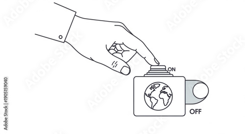 Hand turning on switch with earth globe symbol for eco friendly living concept
