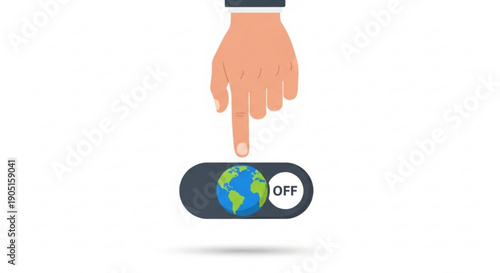 Hand turning off earth switch button for environmental conservation concept