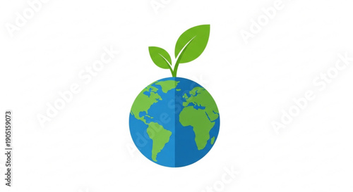 Earth globe with green leaves sprouting from top symbolizing eco friendly growth and sustainability