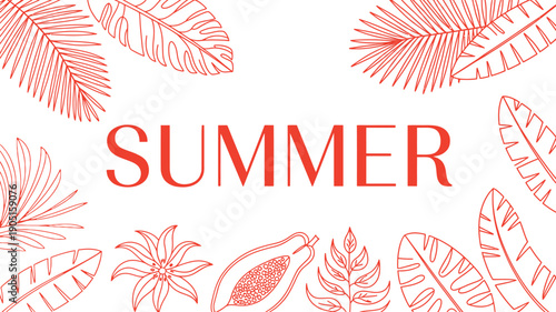 Summer vibes a tropical illustration with exotic leaves and fruits, perfect for vacation and travel promotions