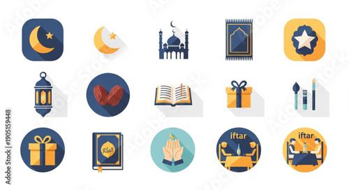 Islamic Icons Set Ramadan Kareem Symbols Collection.