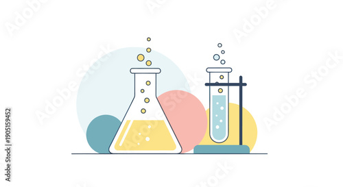 Chemistry Lab Equipment: Beaker Flask and Test Tube with Bubbles