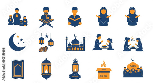 Islamic Icons Collection Ramadan Eid Celebration Symbols.