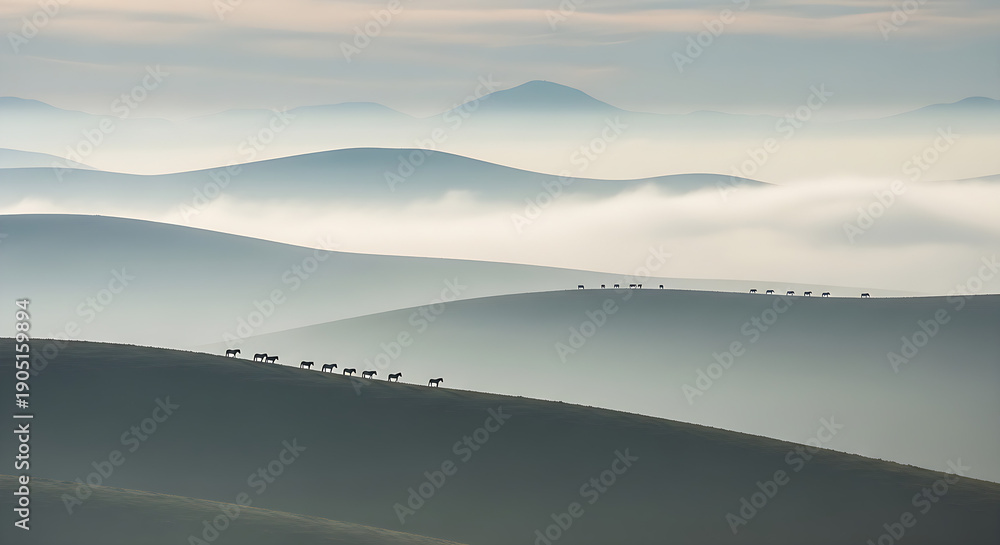 Obraz premium mountain view with some horses