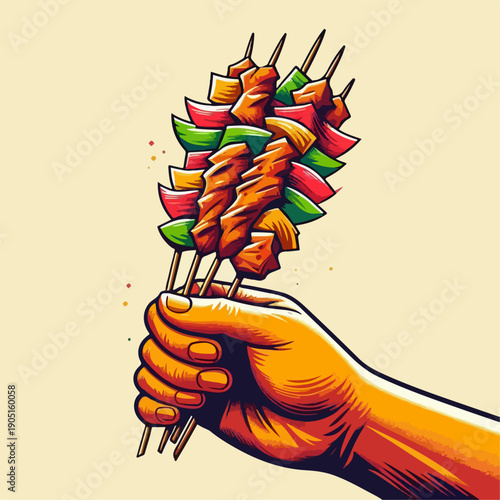 Cartoon vector illustration of various vegetable satay