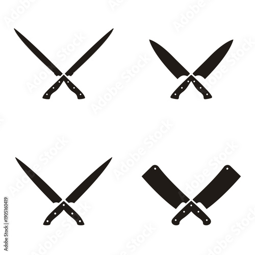Crossed butcher knives silhouettes icon