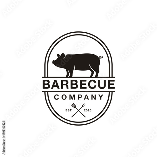 Pork barbecue badge label logo design