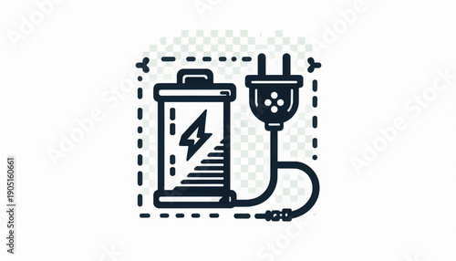 Battery Charging Icon with Plug and Cable.