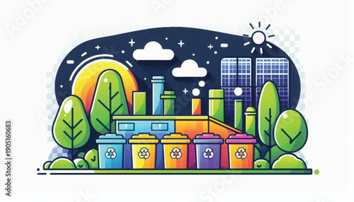 Colorful Waste Management Facility Illustration.
