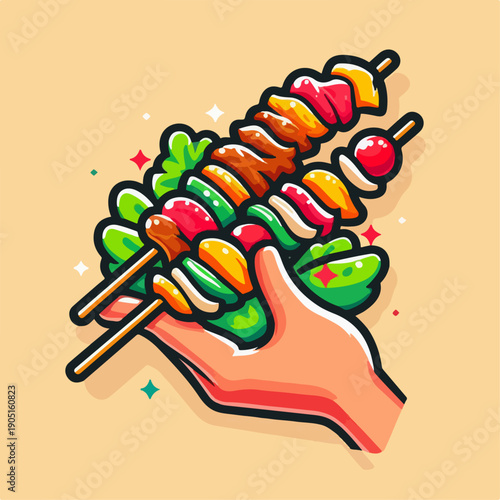 Cartoon vector illustration of various vegetable satay
