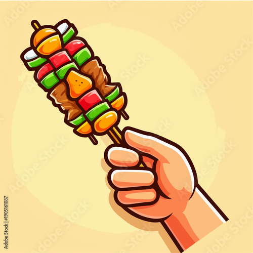 Cartoon vector illustration of various vegetable satay