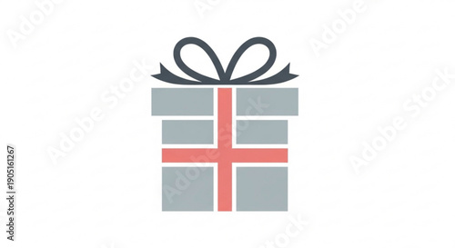 Gray gift box with red cross and black ribbon on white background