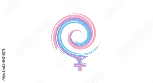 Vibrant swirling pastel female symbol on white background for equality and feminism