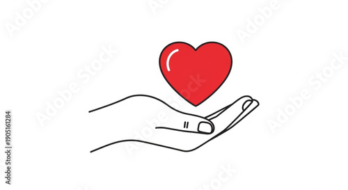 Hand holding red heart symbol love and care concept emotive gesture