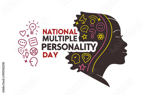 NATIONAL MULTIPLE PERSONALITY DAY vector illustration isolated on white background