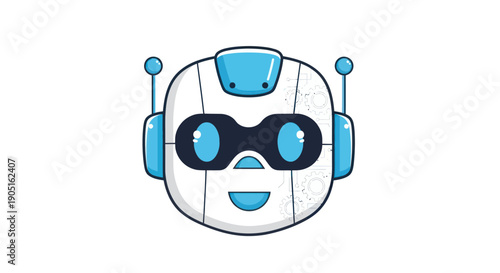 Friendly Robot Face Icon - Cute AI Character with Blue Accents