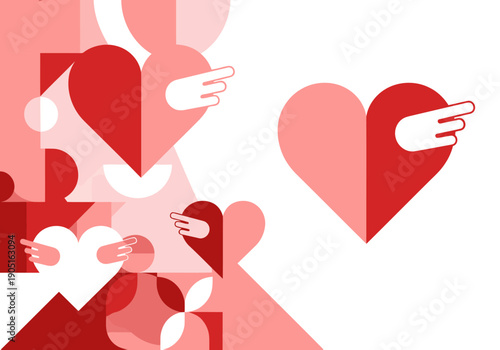 Bold, modern design featuring hearts and arrows. Express shipping graphic. Vibrant red and white color scheme. Perfect for Valentine's Day or love-themed marketing.