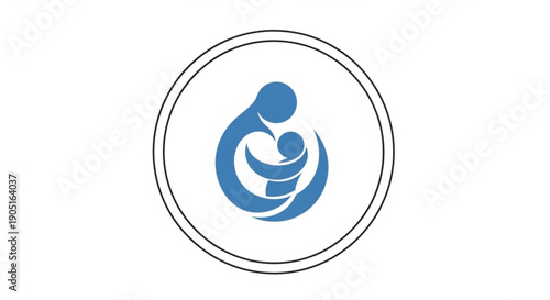 Mother and child logo blue silhouette circular symbol family support